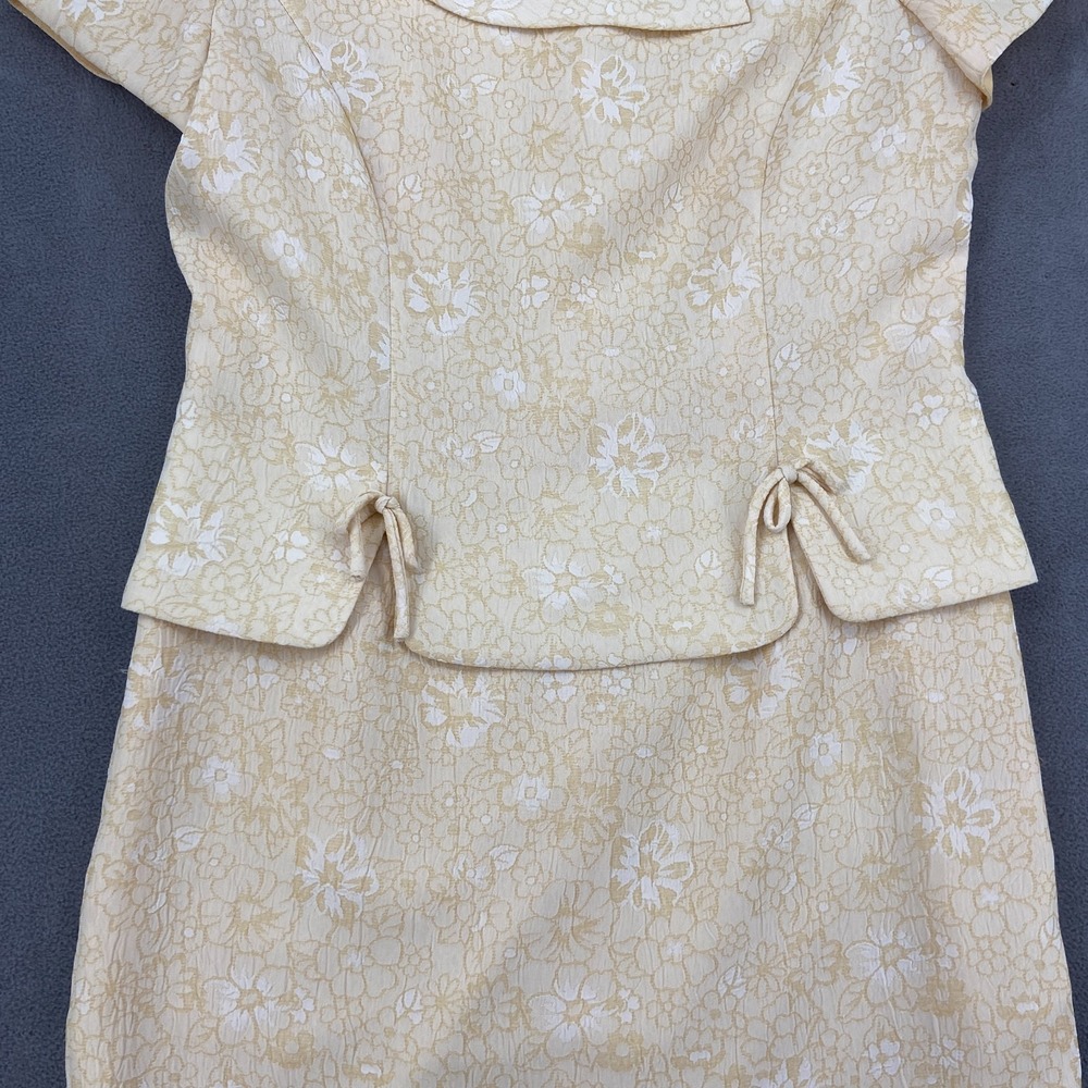 Julian Taylor Sheath Dress Womens 10 Pastel Yellow Floral Jacquard Peplum Retro - Picture 4 of 8